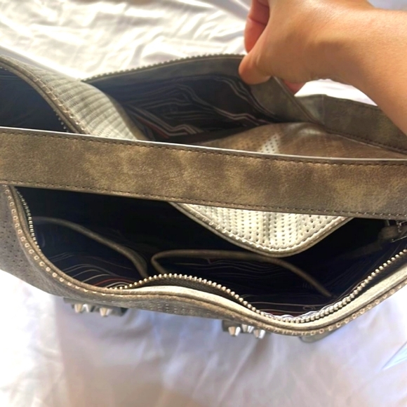 SALE🩶SHE+LO🩶 “NEXT CHAPTER"  CROSSBODY HOBO/Gray Perforated Leather - Picture 4 of 14